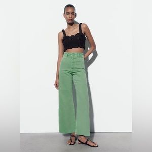 ZARA HIGH-WAISTED ZW SAILOR STRAIGHT JEANS - GREEN - SZ 4